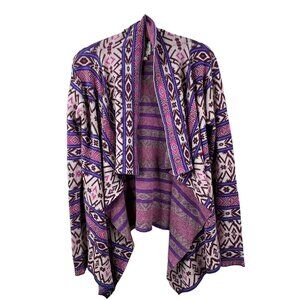 Billabong Cardigan Size Medium Southwestern Geometric Knit Sweater Purple Pink